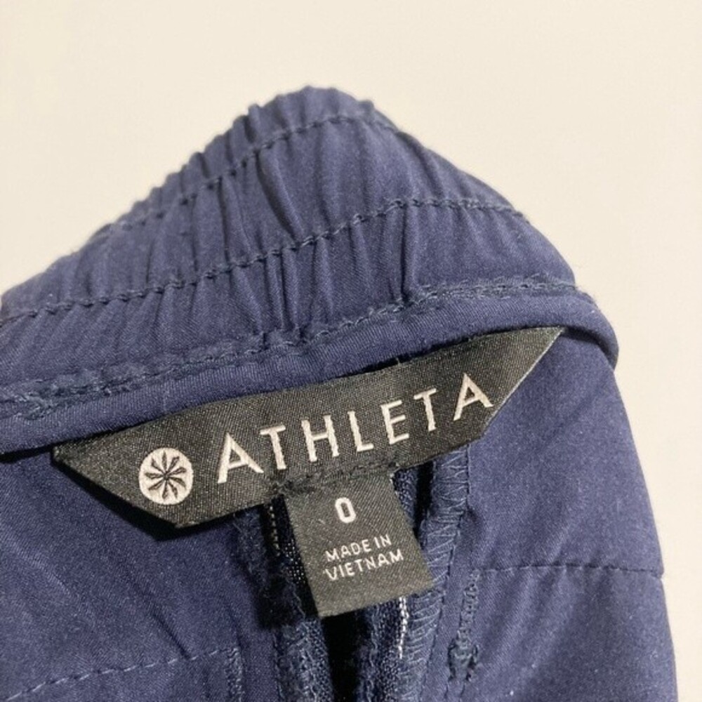 Athleta Navy Blue Striped Bali Cropped Pants Linen‎ Size 0 Style 291717 Casual - Picture 4 of 6